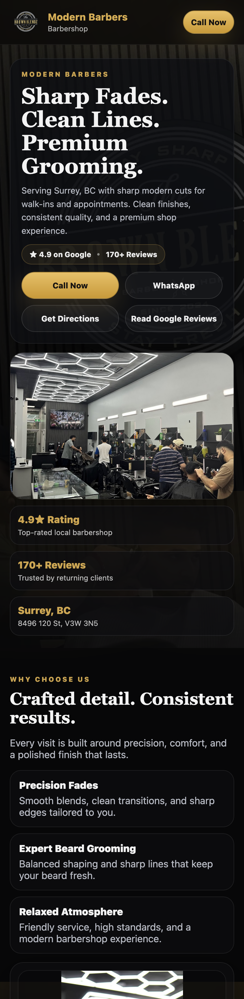 Modern Barbershop homepage mobile screenshot