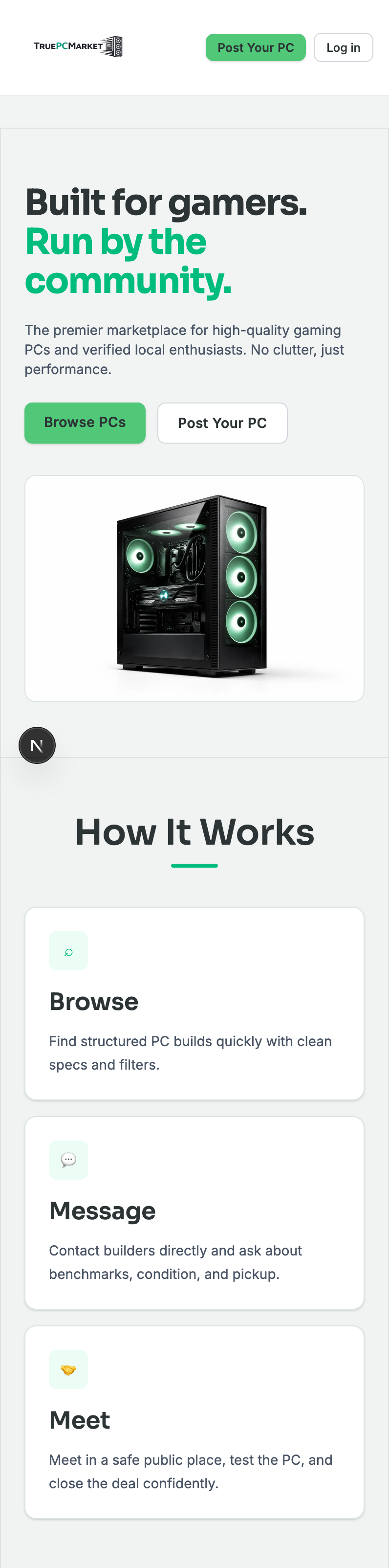 TruePCMarket homepage mobile screenshot