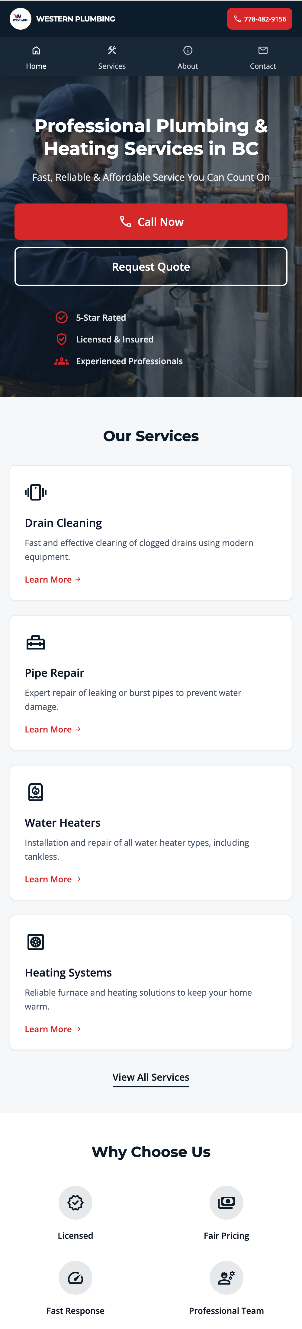 Western Plumbing homepage mobile screenshot
